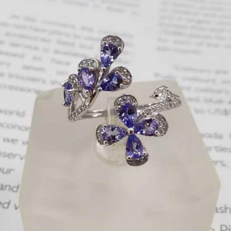 Sace Gems Кольцо изменяемого размера для женщин, стерлинговое серебро 925 пробы, натуральный танзанит, свадебная вечеринка, ювелирные украшения, подарок