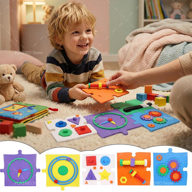 3D Printed Montessori Busy Board Montessori Mirror Puzzle Lock Mobile Gear Busy Board Early Educational Sensory Toy For Kids