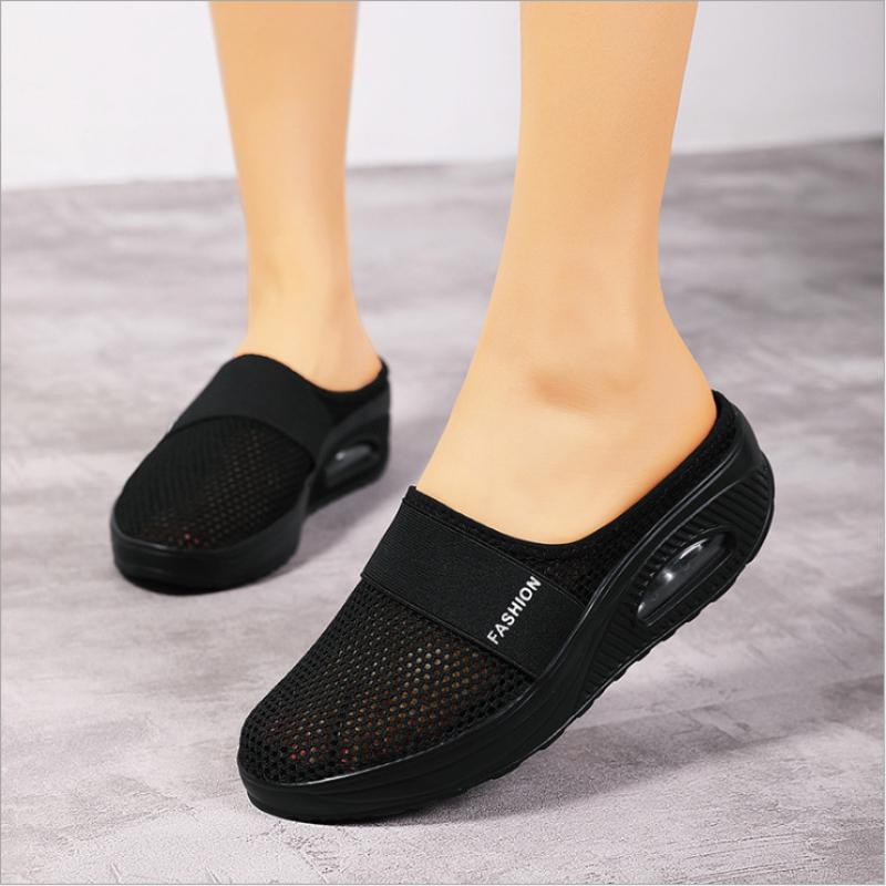 Slip-on Women's Slippers Thick Bottom Air Cushion Hollow Mesh Breathable Slippers Woman