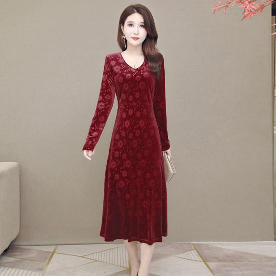 Женское осенне-зимнее платье с v-образным вырезом, плотное трапециевидной формы, облегающее платье длиной до середины икры с длинными рукавами и аппликацией, женское платье-миди