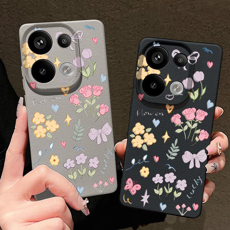 Мультяшный цветочный принт кожа текстура ТПУ мягкий чехол для Xiaomi 13T Pro Poco X7 X6 M6 Redmi 13C Note 14 13 Pro 12 11 тонкий противоударный матовый чехол для телефона