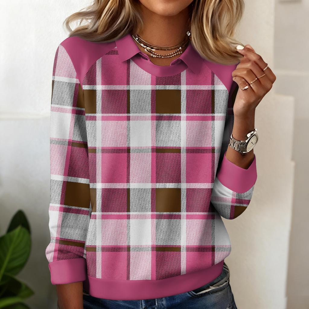 Женский повседневный свитшот с длинными рукавами и принтом в клетку