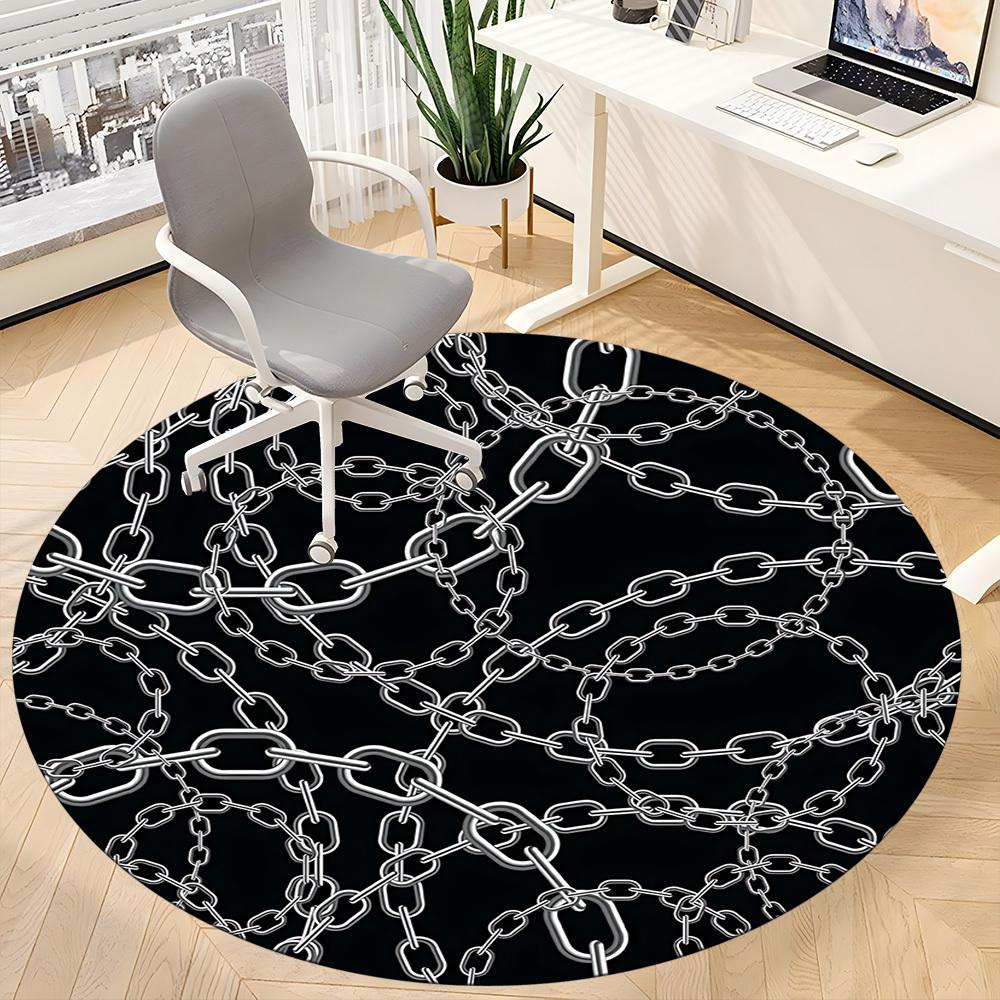 1pc Chain Links Carpet, Round Non Slip Durable Large Size Office Carpet, Suitable for Office