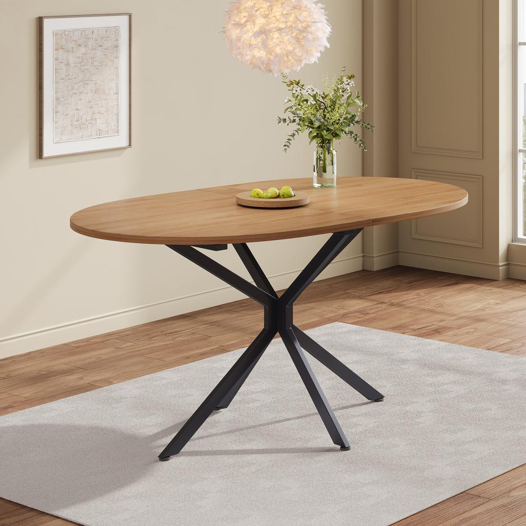 Dining Table, L120*W80*H75.5cm, Modern, Sturdy, Metal Legs, Oval, for 4-6 People, Modern Simple, Natural