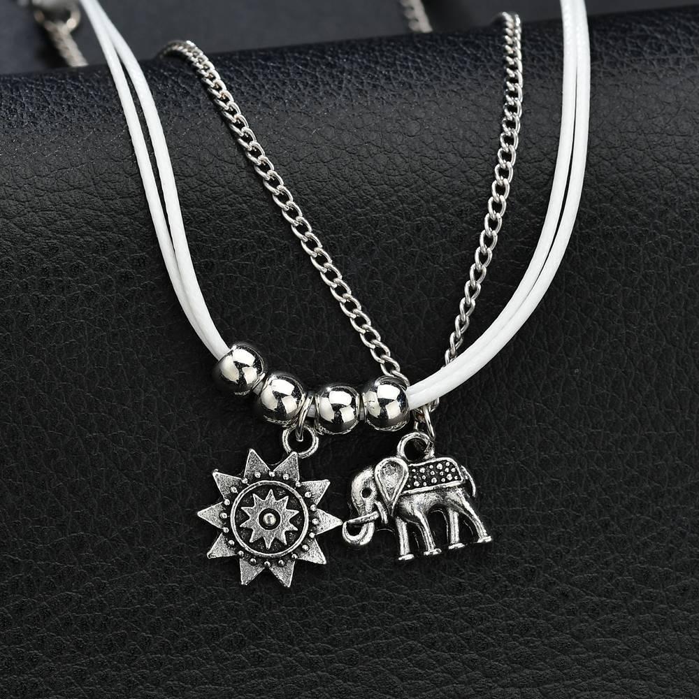 Bohemian Three-Layer Elephant & Sun Charm Anklet