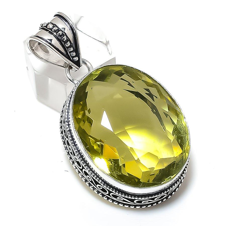 Natural Peridot Gemstone Handmade 925 Sterling Silver Jewelry Pendant 1.97" Q9s76