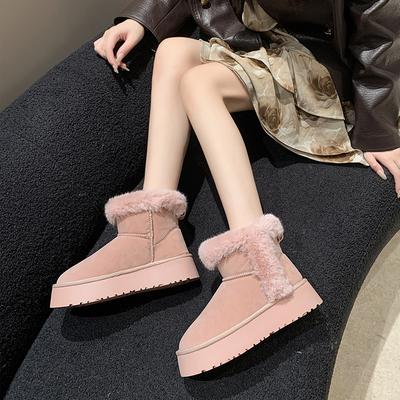 Зимние ботинки для женщин 2024 года, новые женские ботинки длиной до щиколотки с круглым носком и средним каблуком, однотонные, короткие, из хлопка, женские ботинки