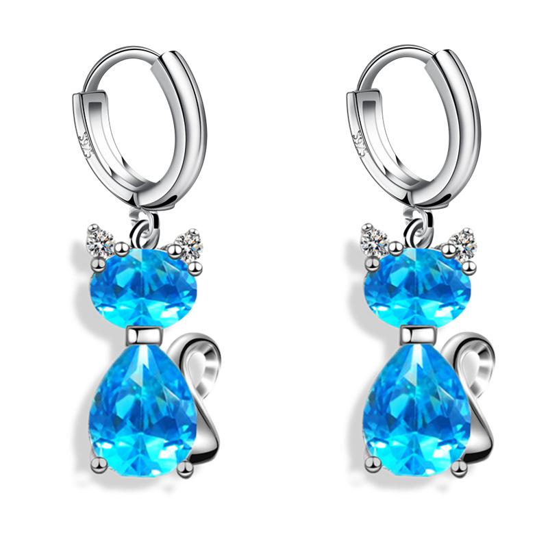 Новые 925 штамп посеребренные женские серьги модные милые многоцветные кулон с котом высокое качество циркониевые серьги для женщин ювелирные изделия