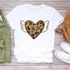 (Азиатский размер) Женская женская футболка с леопардовым принтом Love Heart Trend, милая одежда, повседневная модная футболка с короткими рукавами, женская футболка с графическим рисунком
