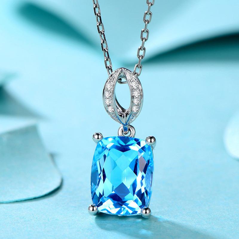 BELLA BOX Роскошное ожерелье с подвеской в ​​виде синего топаза для женщин, уникальное ожерелье для церемонии и помолвки, новые модные ювелирные изделия