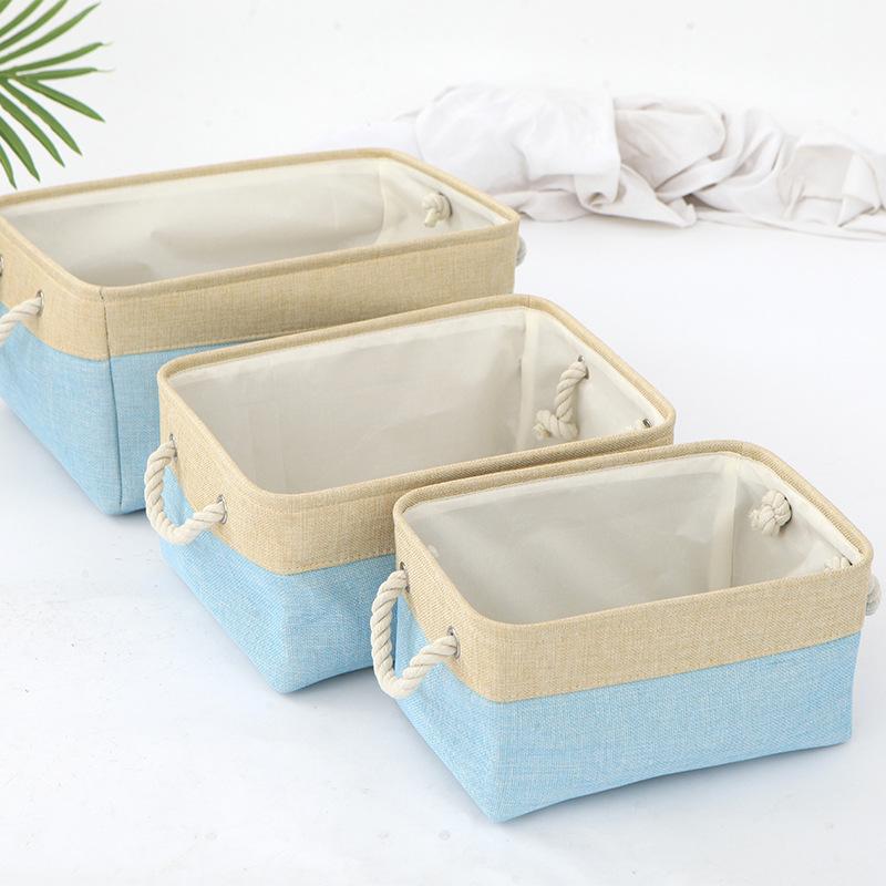 Solid Color Linen Basket Two-Tone Storage Organizer for Laundry Cosmetic