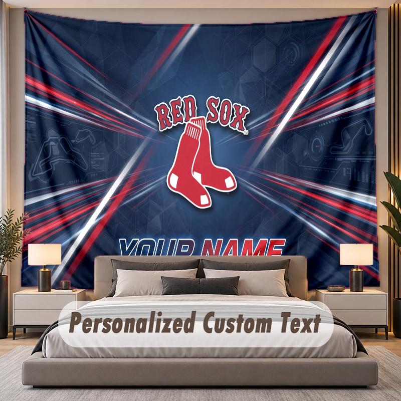 Custom Name Text Tapestry Boston Red Sox Personalized Polyester Wall Tapestry For Bedroom And Room