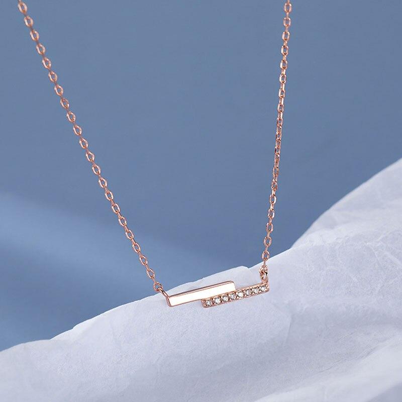 925 пробы стерлингового серебра микро циркон параллельные линии ожерелье женское простое геометрическое ключичное цепочка ювелирные изделия