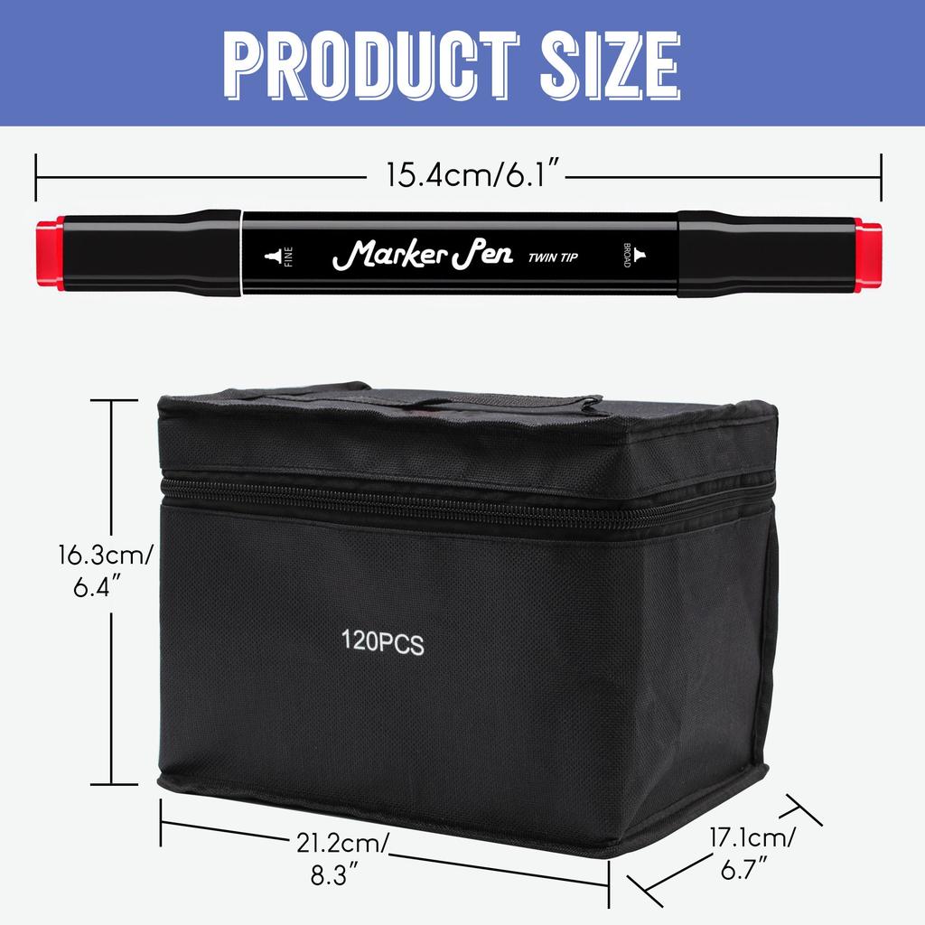 Art Marker Set - 120 Colors - Fine Head and Wide Head Double Head Pen - Permanent Color Pen for Adults and Professionals