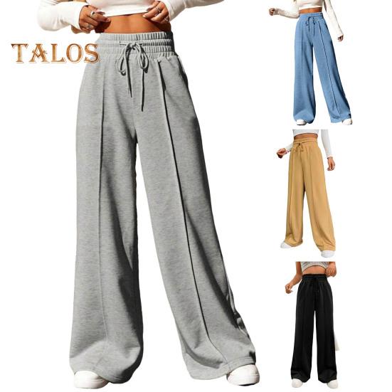 Женские спортивные брюки с эластичной высокой талией, регулируемые на шнурке, однотонные, свободного кроя, длинные брюки для отдыха на открытом воздухе