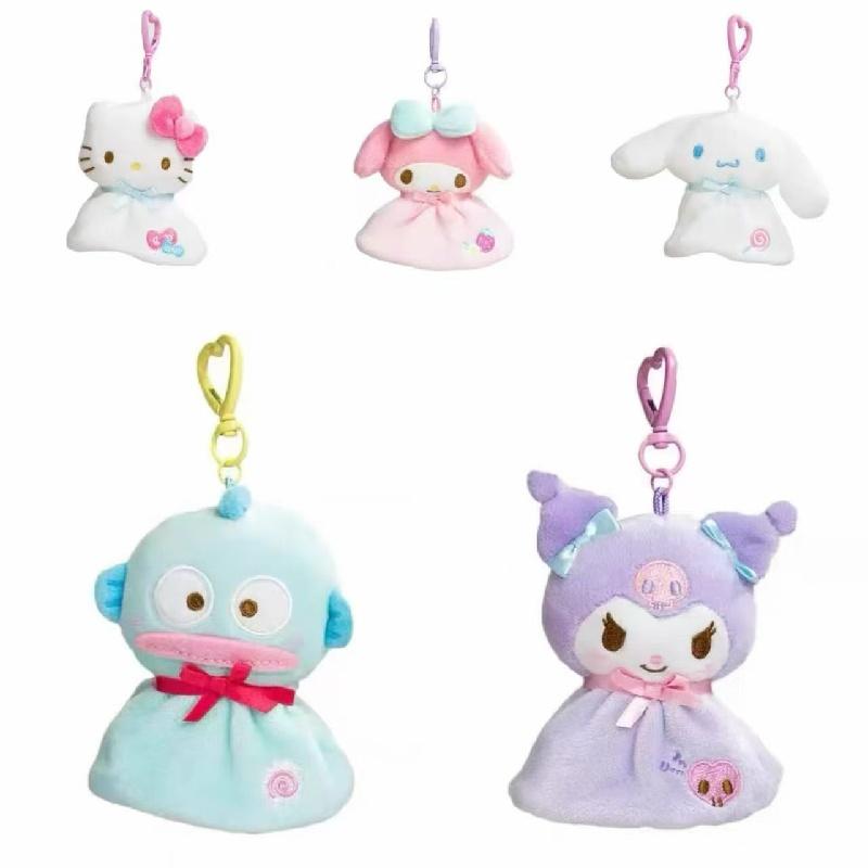 Cartoon Sanrio Sunshine Doll Plush Keychain Kuromi My Melody Cinnamoroll Kitty Hangyodon Stuffed doll Kawaii Backpack Charm