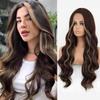 Synthetic Long Water Wave Wig Without Bangs Fiber Ombre Brown Blonde Color Body Wave Lace Front Wig