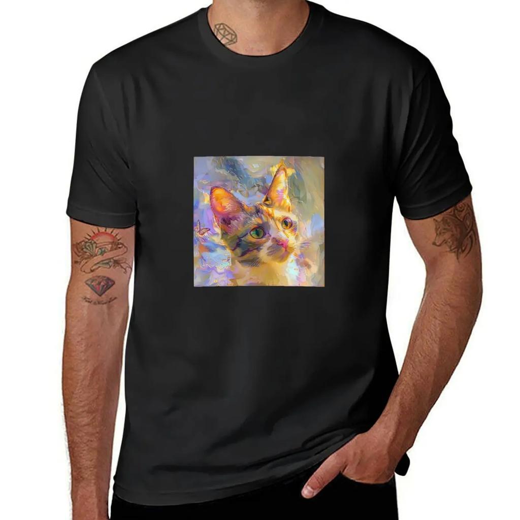 An Oil Painting Of A Cat TShirt boys whites sweat customs design your own mens big and tall t shirts