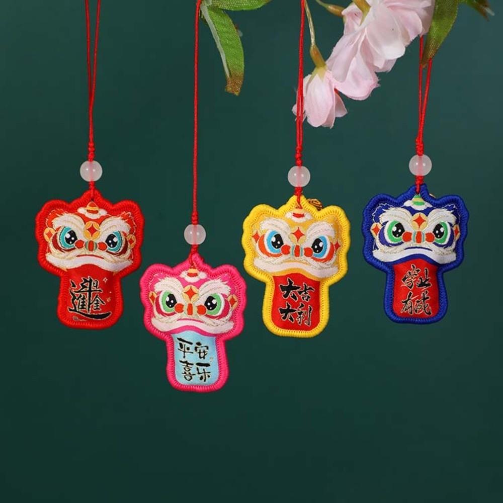 Chinese Style Lion Dance Embroidered Pendant Awakened Lion Hanging Decoration Temple Safe Amulet