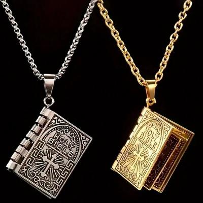 1 шт. Модное ожерелье с подвеской в виде Библии из полированного сплава для мужчин и женщин