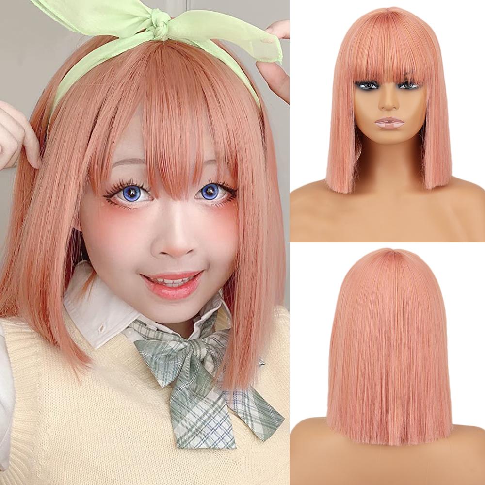 MISS WIG Short Straight Orange Wig With Bangs Synthetic Fiber Wig African American White Female Cosplay/Party/Daily Wig