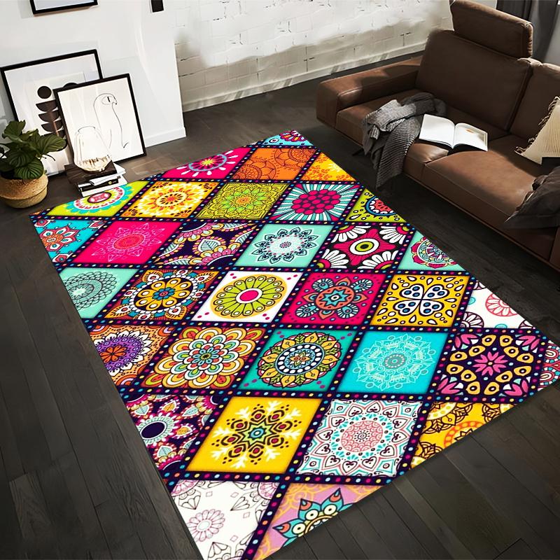 Colorful Boho Mandala Pattern Design Rug Non-slip rug suitable for living room and bedroom sofas