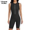 Women Boyleg One Piece Swimsuits Athletic Bathing Suits Color Block Zip Up Swimwear