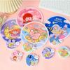Hand-operated Mini Round Fan With Handle Portable Cloth Fan Cartoon Folding Round Fan  Summer