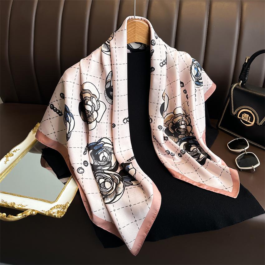 Versatile British-Style Silk Square Scarf - 90cm Solid Color Shawl & Headscarf