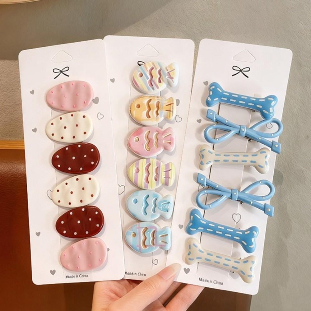 Sweet Polka Dot Hair Clips Mixed Color Oval Side Bangs Clips for 6PCS/SET Women