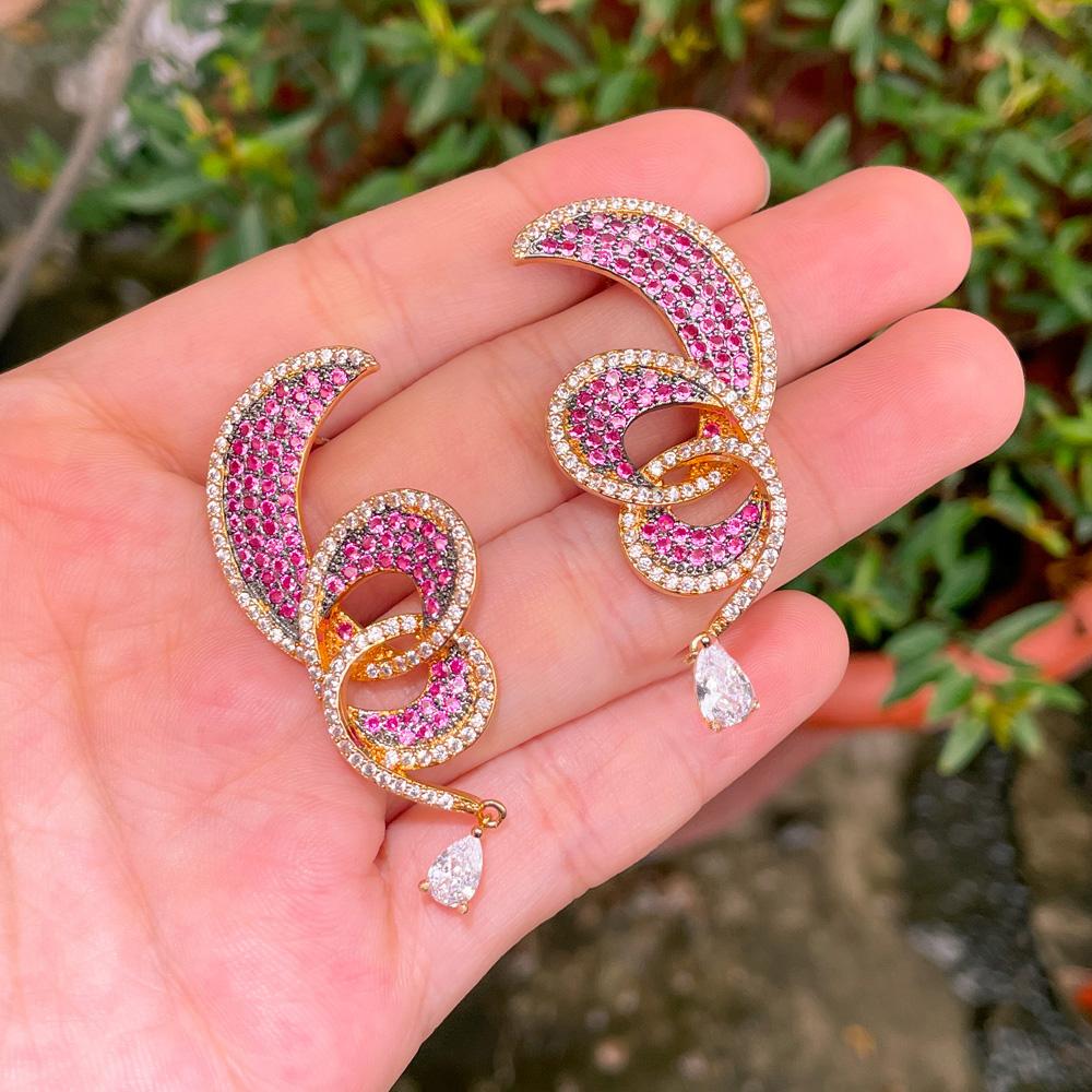WWJ Серьги-капли неправильной формы с розовым и красным кубическим цирконием