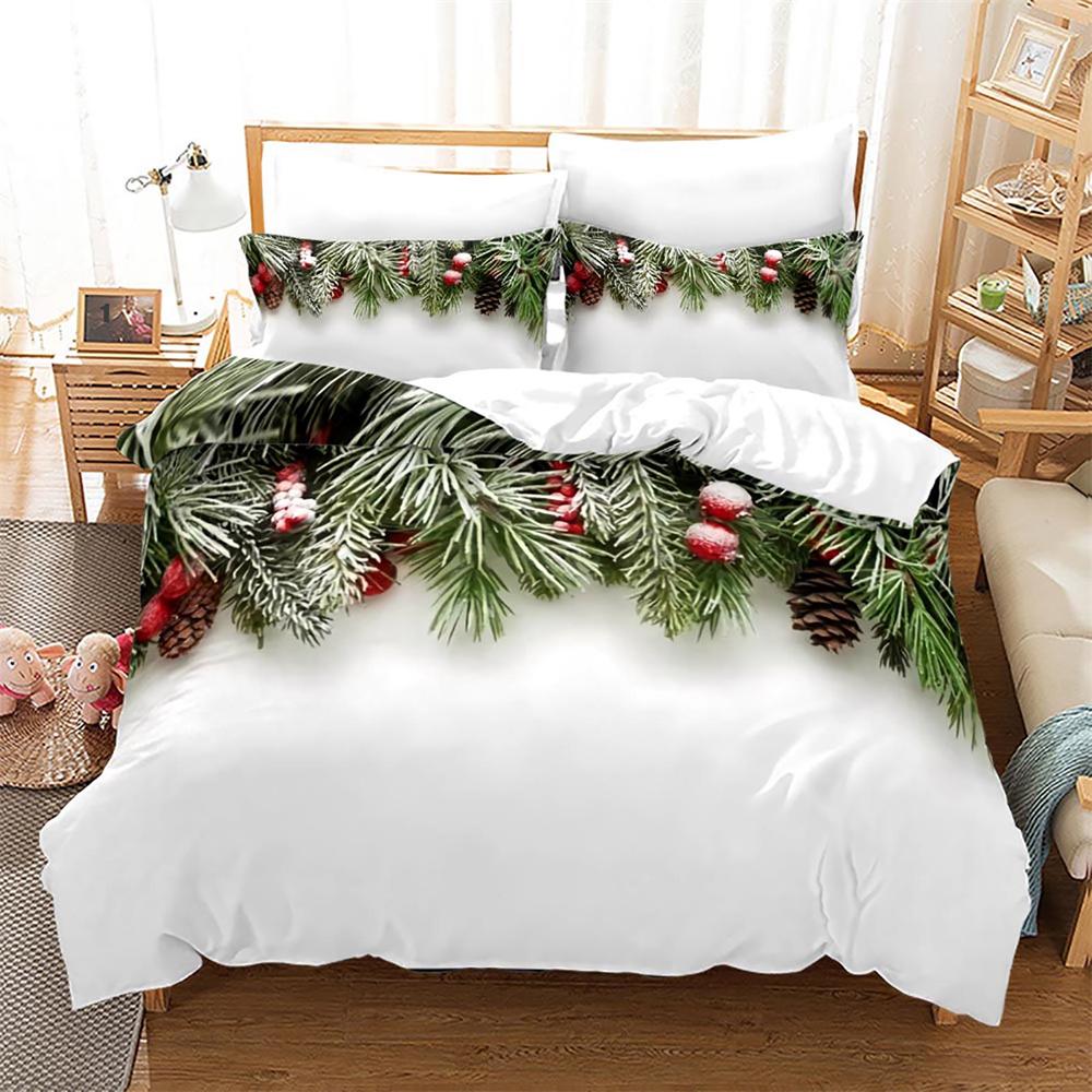Christmas Duvet Cover Set King Queen Full Size Winter Theme Snowman Pattern Polyester Comforter Cover For Child Festival Gift