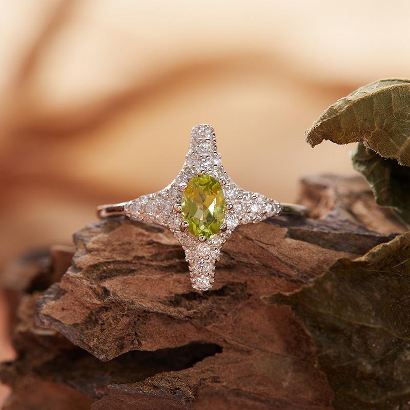 S925 Sterling Silver Natural Tanzanite Garnet Peridot Topaz Sapphire Ring Four-Pointed Star Index Finger Ring
