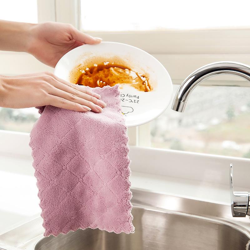 8PCS Microfiber Towel Absorbent Kitchen Cleaning Cloths Non-stick Oil Dish Towel Rags Napkins Tableware Household Cleaning Towel
