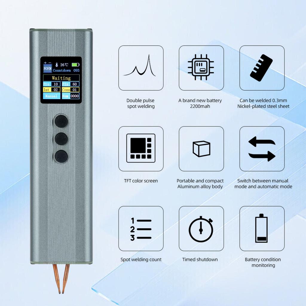 Battery Spot Welder Portable Spot Welder 2200mAh Lithium Battery 1.33inch TFT Color Screen Display
