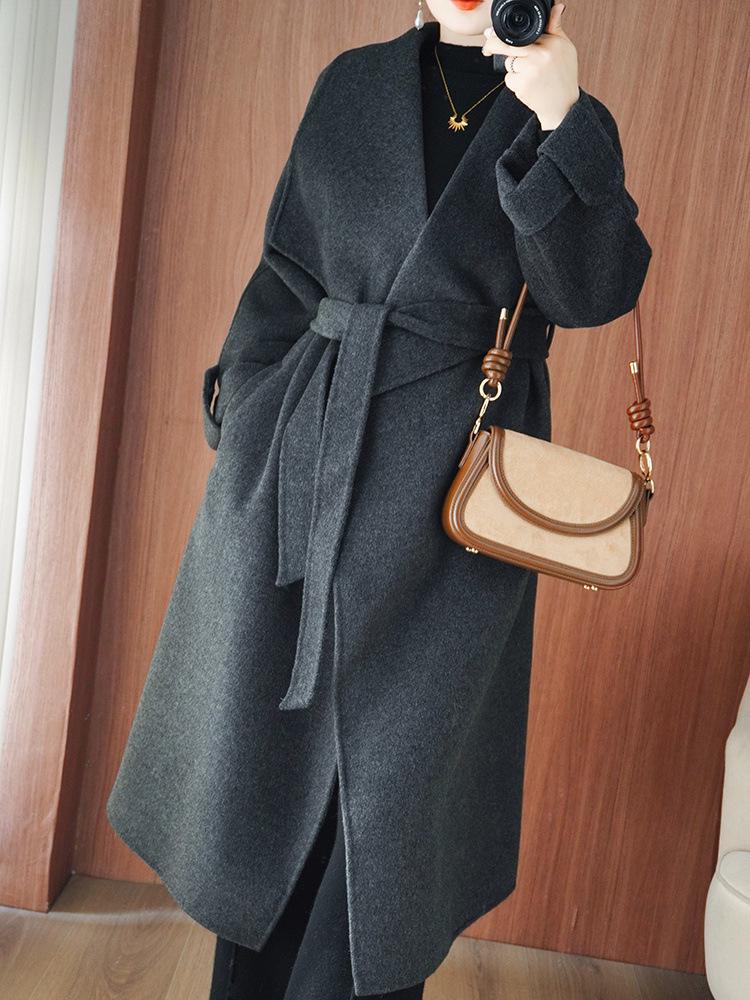 Women's Long Angora Red Double-Faced Cashmere Overcoat - 2025 Autumn/Winter Collection.
