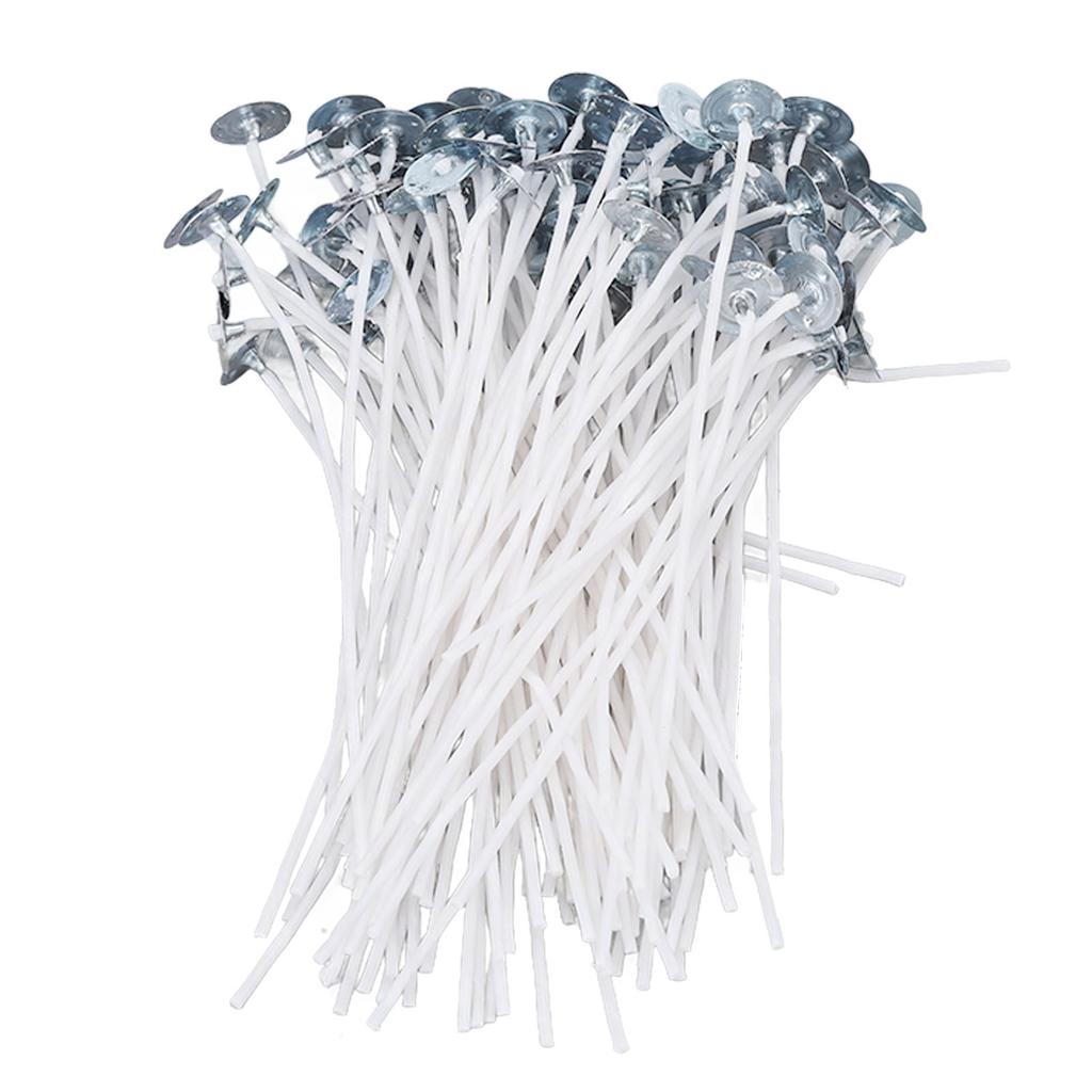 100pcs 12cm Candle Wick Core Pre Waxed Metal Sustainer Tab White for DIY Crafts Candle Making