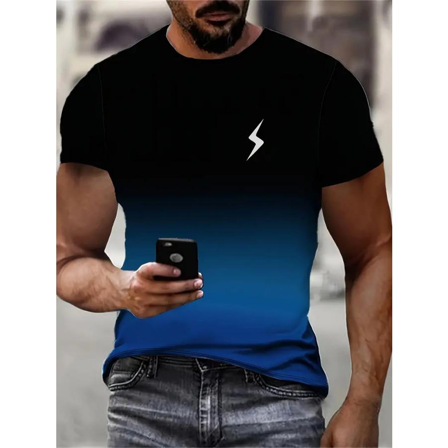 Футболка мужская с графическим принтом ярких градиентных цветов - футболка с коротким рукавом и круглым вырезом из удобной ткани