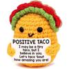 Handmade Crochet Taco Figurine with Inspirational Message - Yellow Taco with Green Hat & Red Bandana, Encouragement Gift for Women, Cute Desk Decor