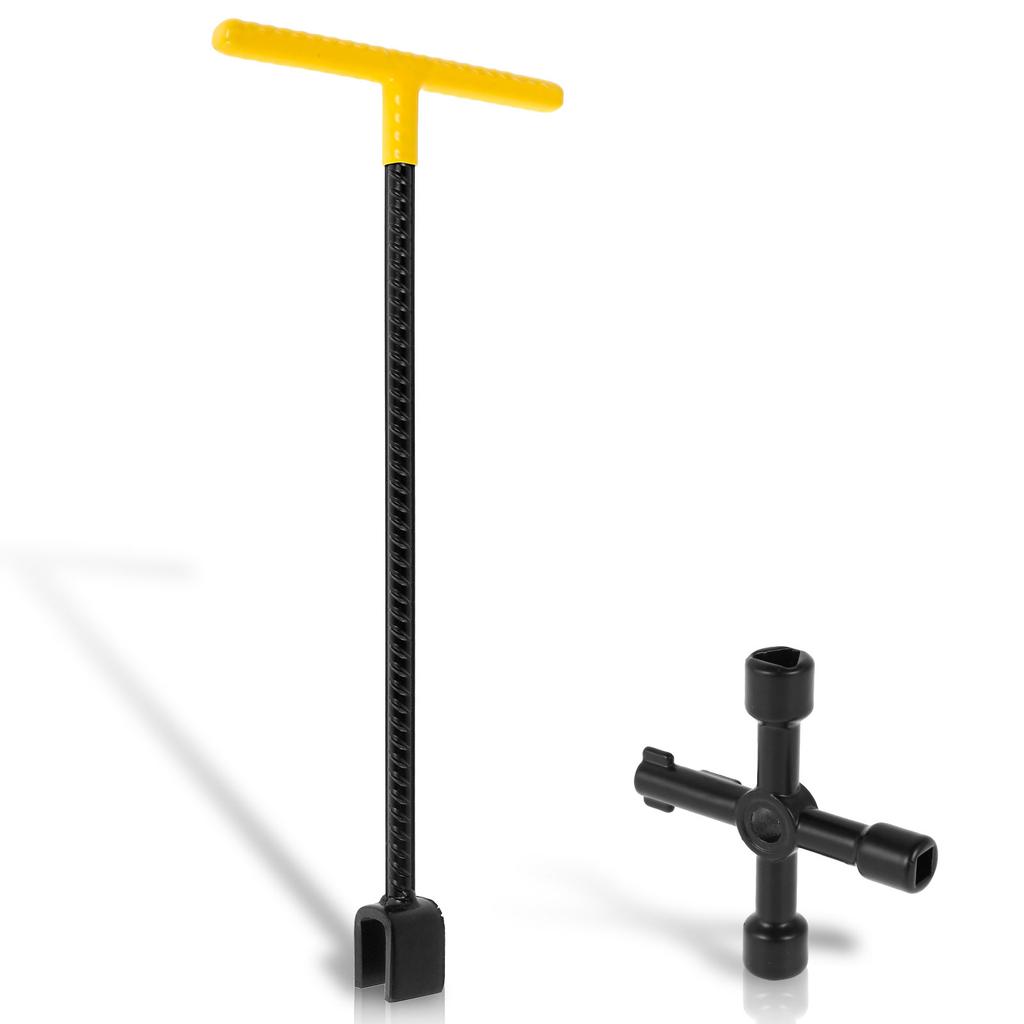2Pcs Water Meter Key Carbon Steel Water Shut Off Tool 16inch/17inch T-Handle Water Meter Wrench for Water Gas Meter Box