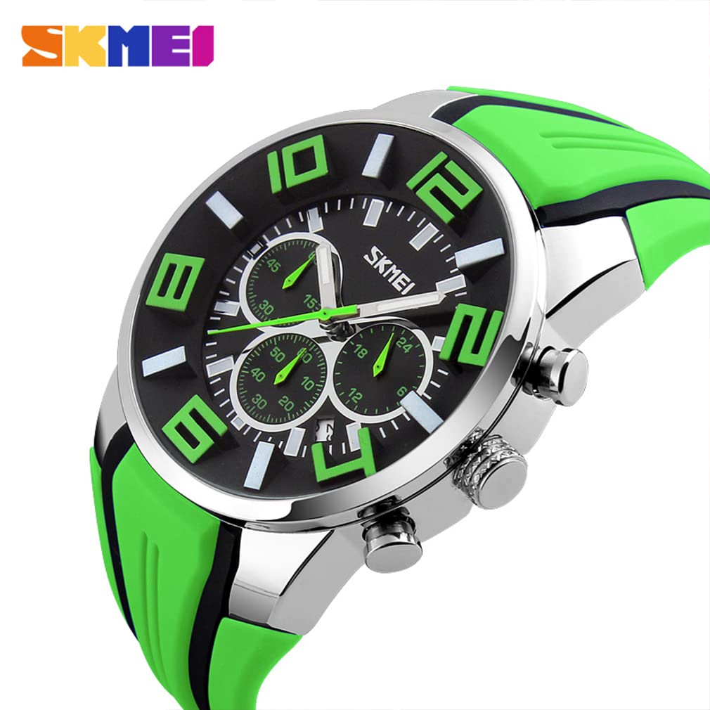 SKMEI Silicone Stylish Casual Sport Watch with Big Waterproof Date Luxury Gift for Men Men's Watch, Face, Chronograph, Analog, Display, Fluorescent,