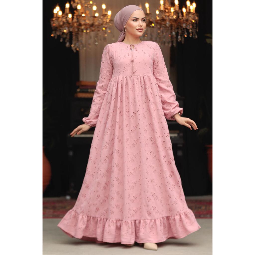 Laced Beige Hijab Dress 23201beige