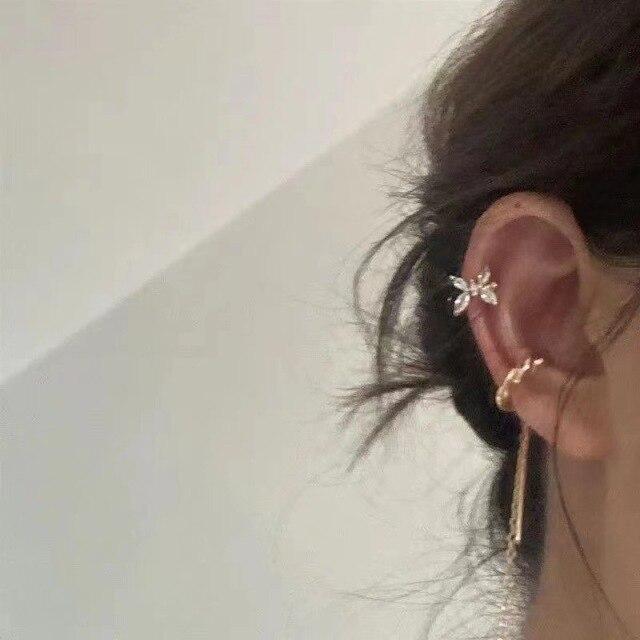 Cute Aesthetic Crystal Ear Cuff Butterfly Clip On Earrings Y2k Korean Fashion Fake Piercing Earing Fairy Grunge Accessories