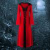 Women Cosplay Dress Dark Style Halloween Party Witch Costume Lace-up Strap Hooded Color Matching Long Horn Sleeves A-line Performance Dress