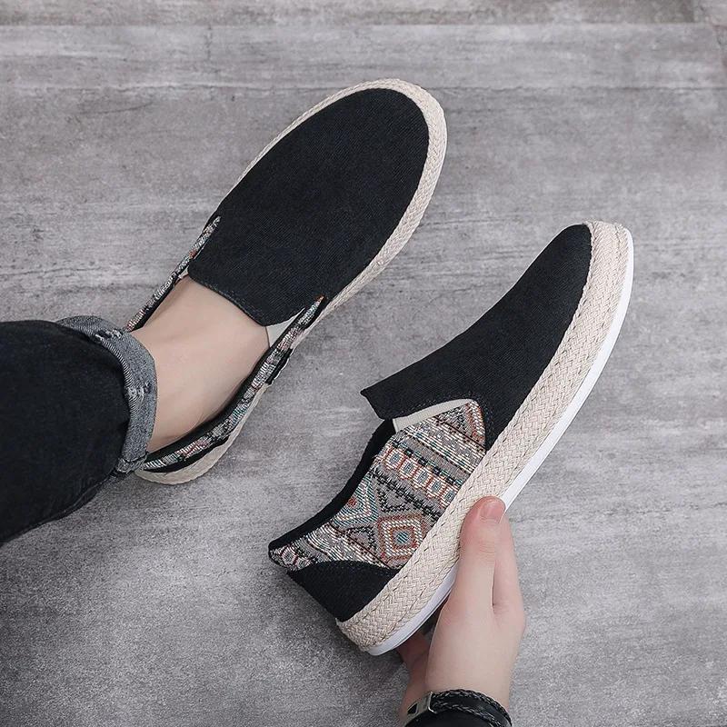 Men Loafers Shoes Summer Shoes Man New Fashion Canvas Footwear Soft Flat Comfy Flock Suede Leather Men Casual Vulcanized Shoe