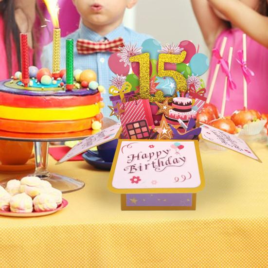 Поздравительная открытка с днем ​​рождения с конвертом, блокнотом, 3D подарочной коробкой, золотым порошком, открытка с пожеланиями на день рождения для детей 12/15 лет, подарок на вечеринку