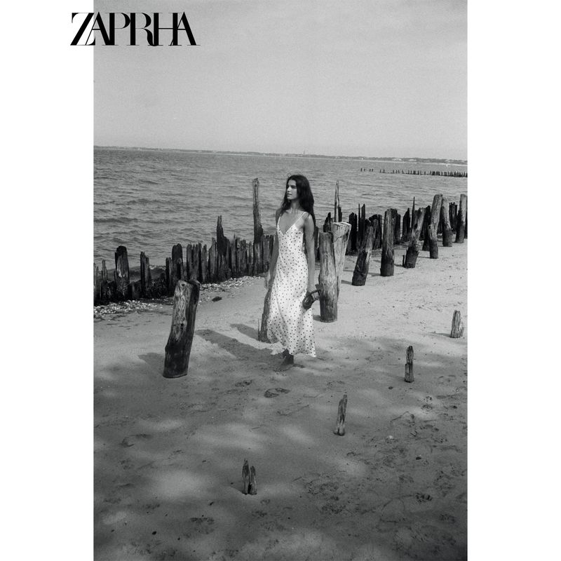 Zaprha 2025 Summer New Vacation V-neck Backless Polka Dot Silk Satin Texture Midi Dress 3067214