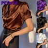 PEYWOW Женская Модная Летняя Весенняя Повседневная Блузка & Рубашка с Коротким Рукавом и Воротником-Поло