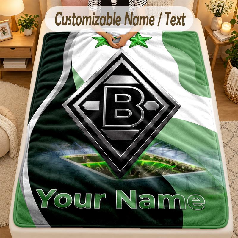 Flannel BlanketBorussia Mönchengladbach Custom Name Text Personalized Soft Warm Throw Blanket Home Decor Gift