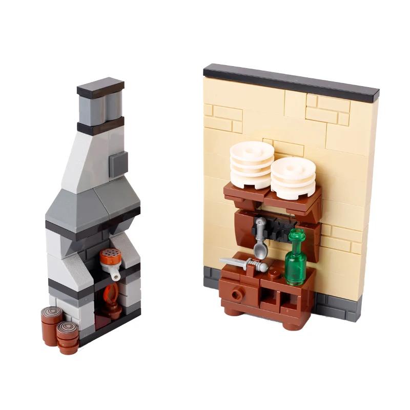 MOC Средневековый Город Строительный Блок Кухня Дом Мебель Спальня Столовая Фигурки Солдат Шлем Сборка Кирпичи для Скота Игрушки